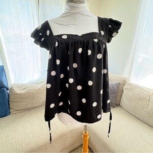 Scoop XXXL EUC Blk/Wht Polka Dot Blouse super dark black but hard to photograph